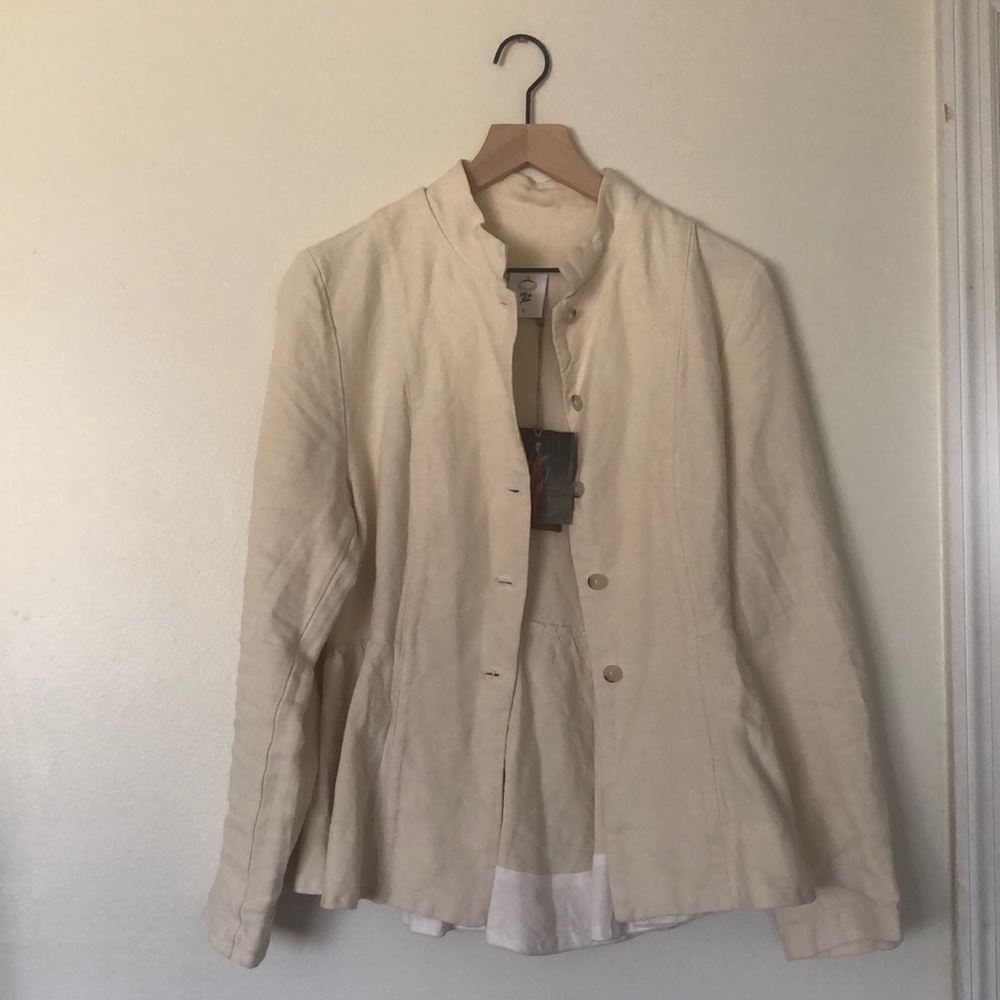 Son de flor peplum jacket in twill linen. NWT